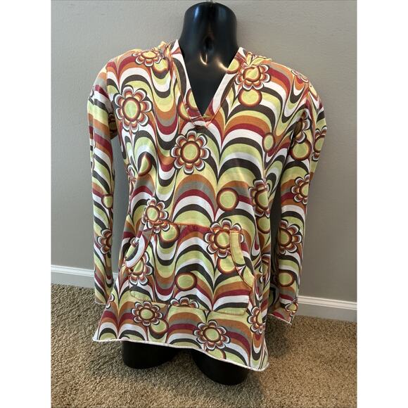 Vtg Y2K Lucky Brand Hoodie Men’s Small Floral Flower Power Groovy Surf Retro - Picture 1 of 9